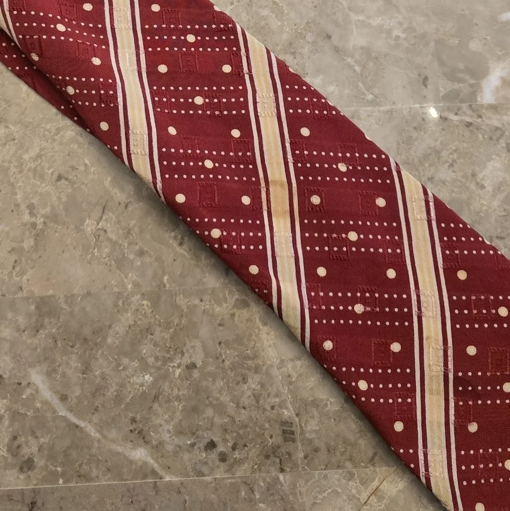 Mens Vintage Emporio Armani Red Striped Tie - Picture 2 of 4